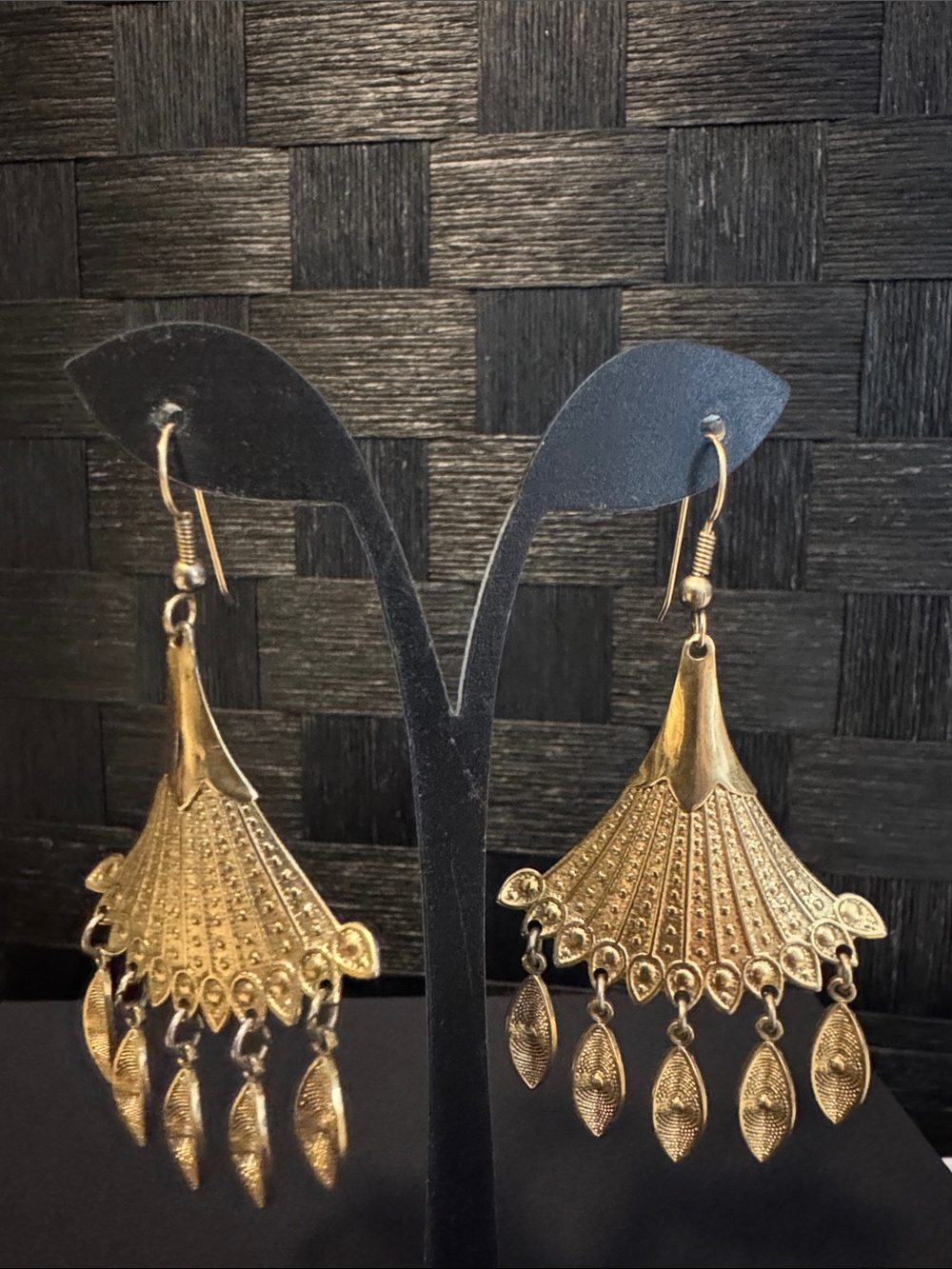 Vintage Gold Fan Drop Dangle Earrings - Women Jewelry